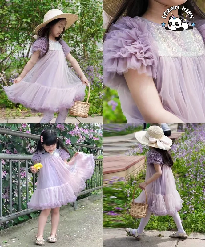 LEZONKIDS - 2024 New Fashion summer kids tulle lace princess dress children wedding performance wedding dress